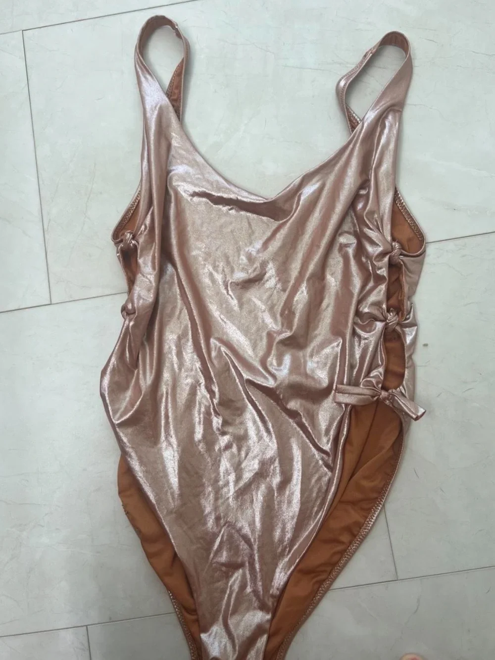 Zara Metallic Rose Gold One-Piece Swimsuit